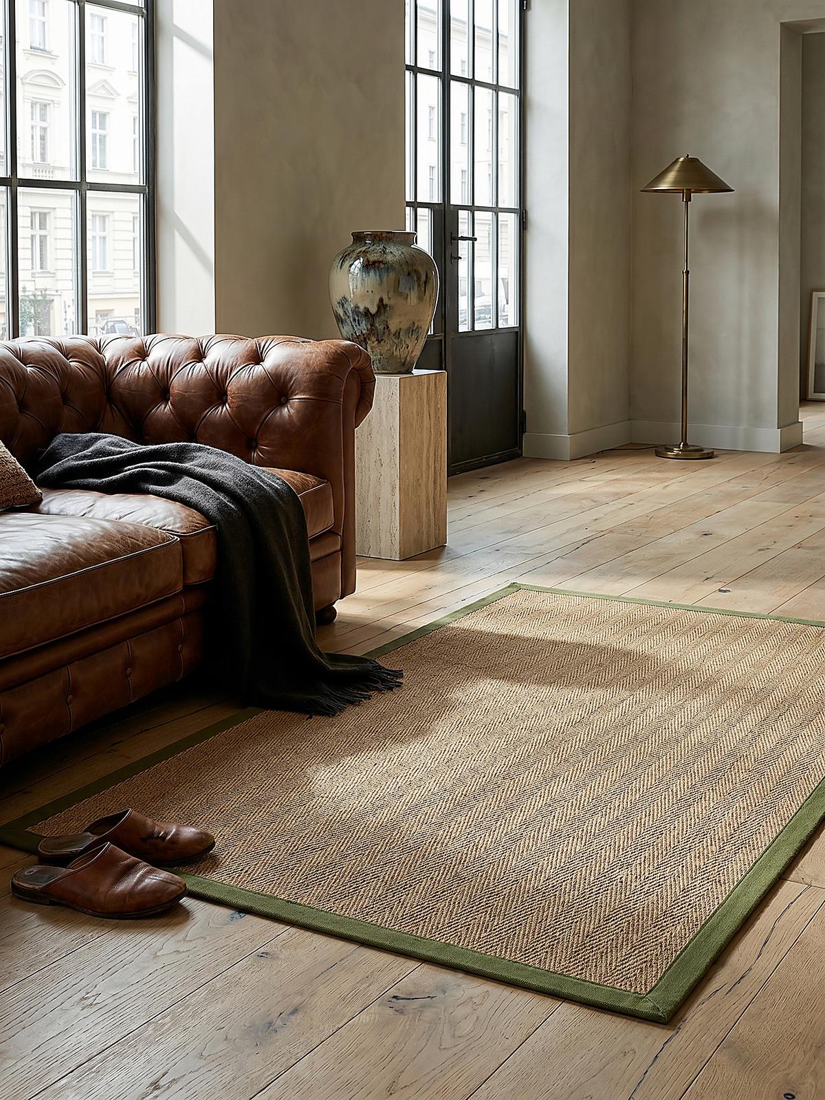 JUTETEPPICH TRENT, geometrisch, Braun-Grün, 160 x 230 cm - Naturfarben/Grün, Textil (230/160cm) - KADIMA DESIGN