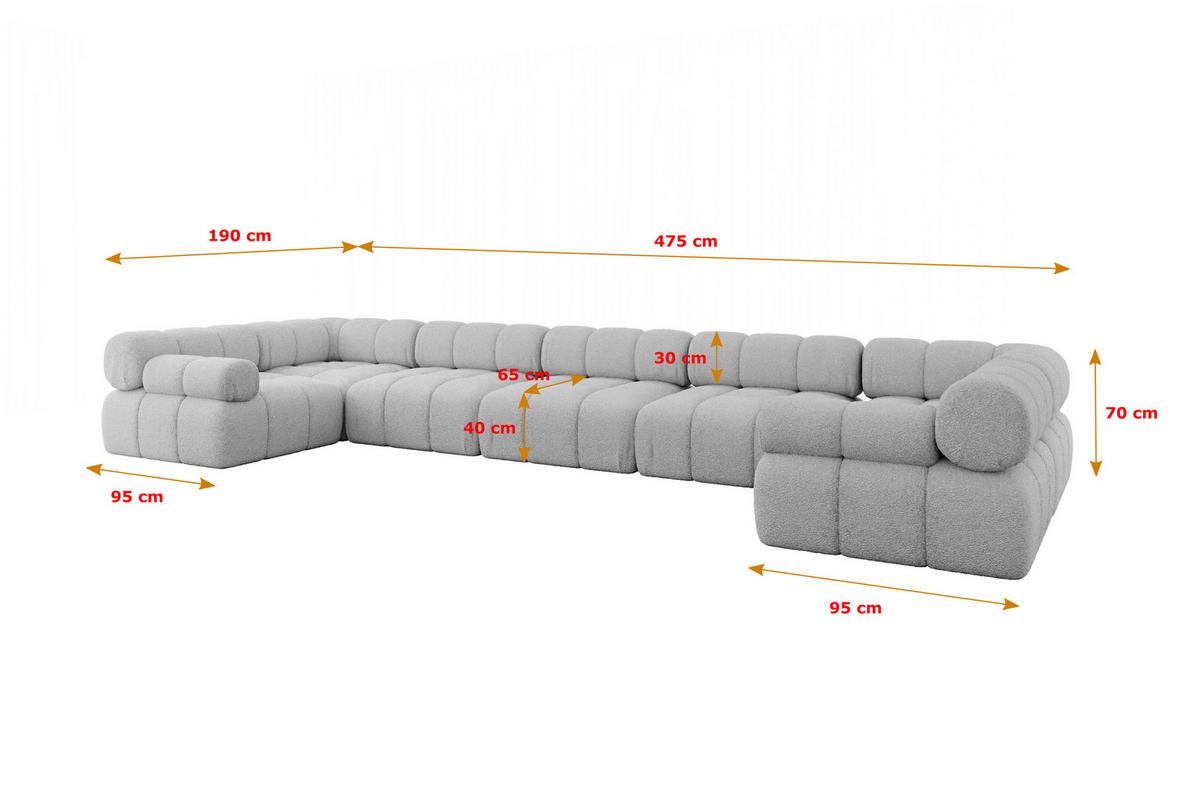 WOHNLANDSCHAFT modulares Sofa Birno-U3 - 475x190x70 cm Hellgrau Bouclé - Hellgrau, Holzwerkstoff/Textil (475/70/190cm) - ALTDECOR