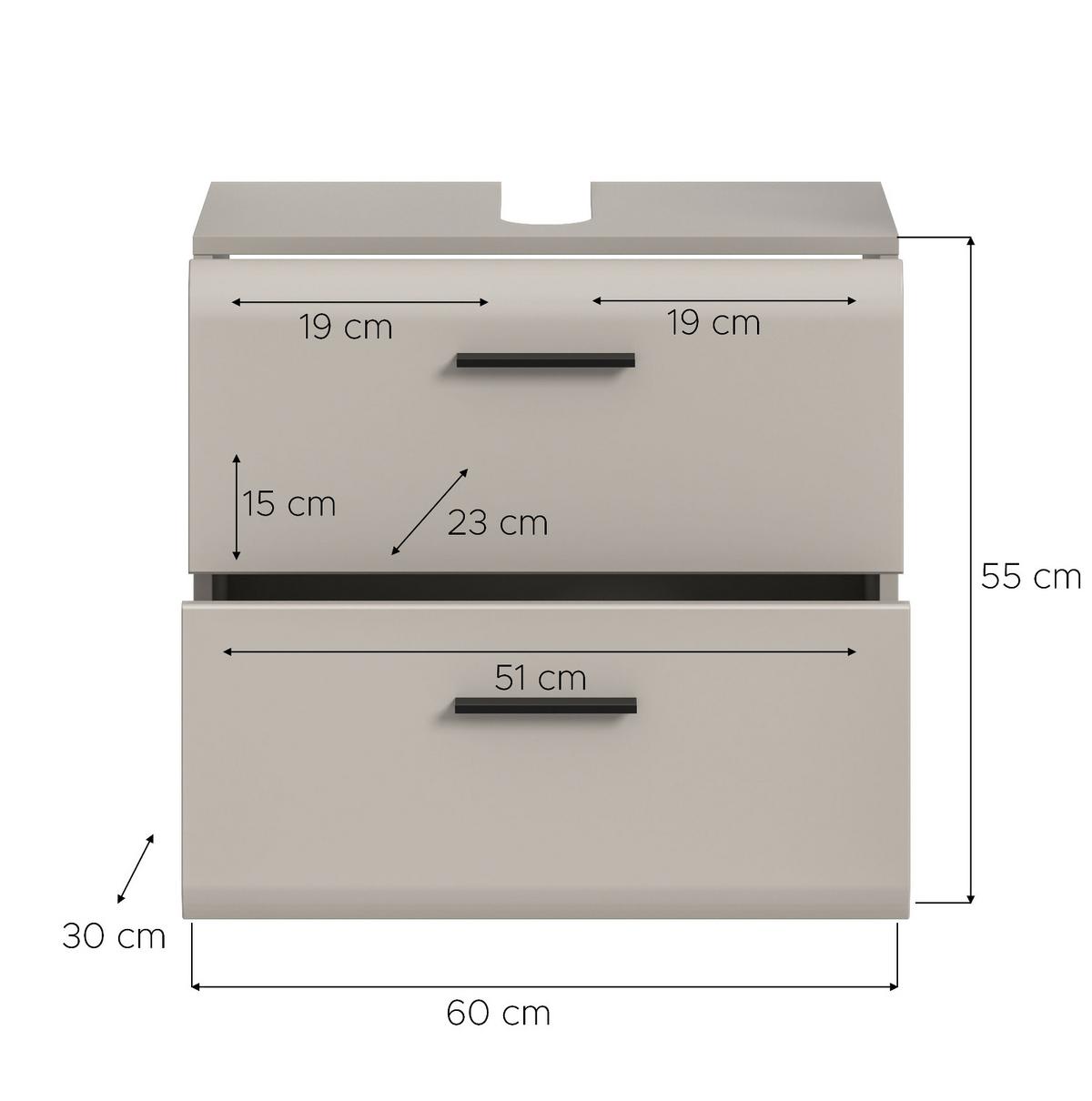 WASCHBECKENUNTERSCHRANK Kaschmir 60 cm, Badschrank mit Vollauszug-Schubladen - Kaschmir/Schwarz, Holzwerkstoff/Kunststoff (60/55/30cm) - Inn.Furn