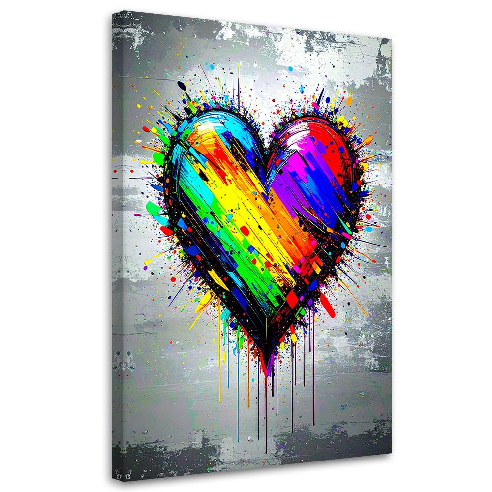 LEINWANDBILD Buntes Herz Graffiti Street Art 80x120cm - Multicolor, Textil (80/120cm) - Feeby