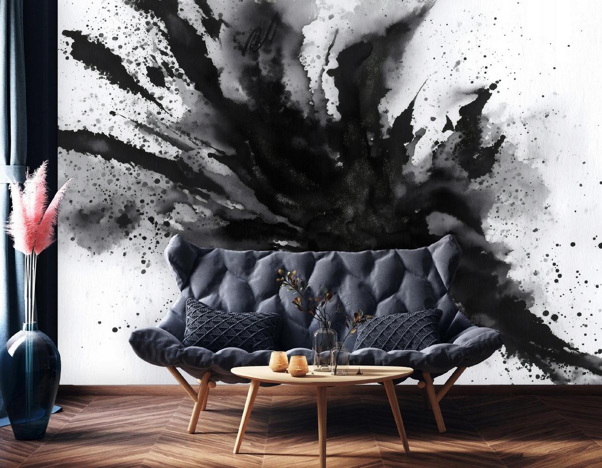 FOTOTAPETE Abstrakt Malen Schwarz und Weiß 200x140 cm - Multicolor, Papier (200/140cm) - Wallarena