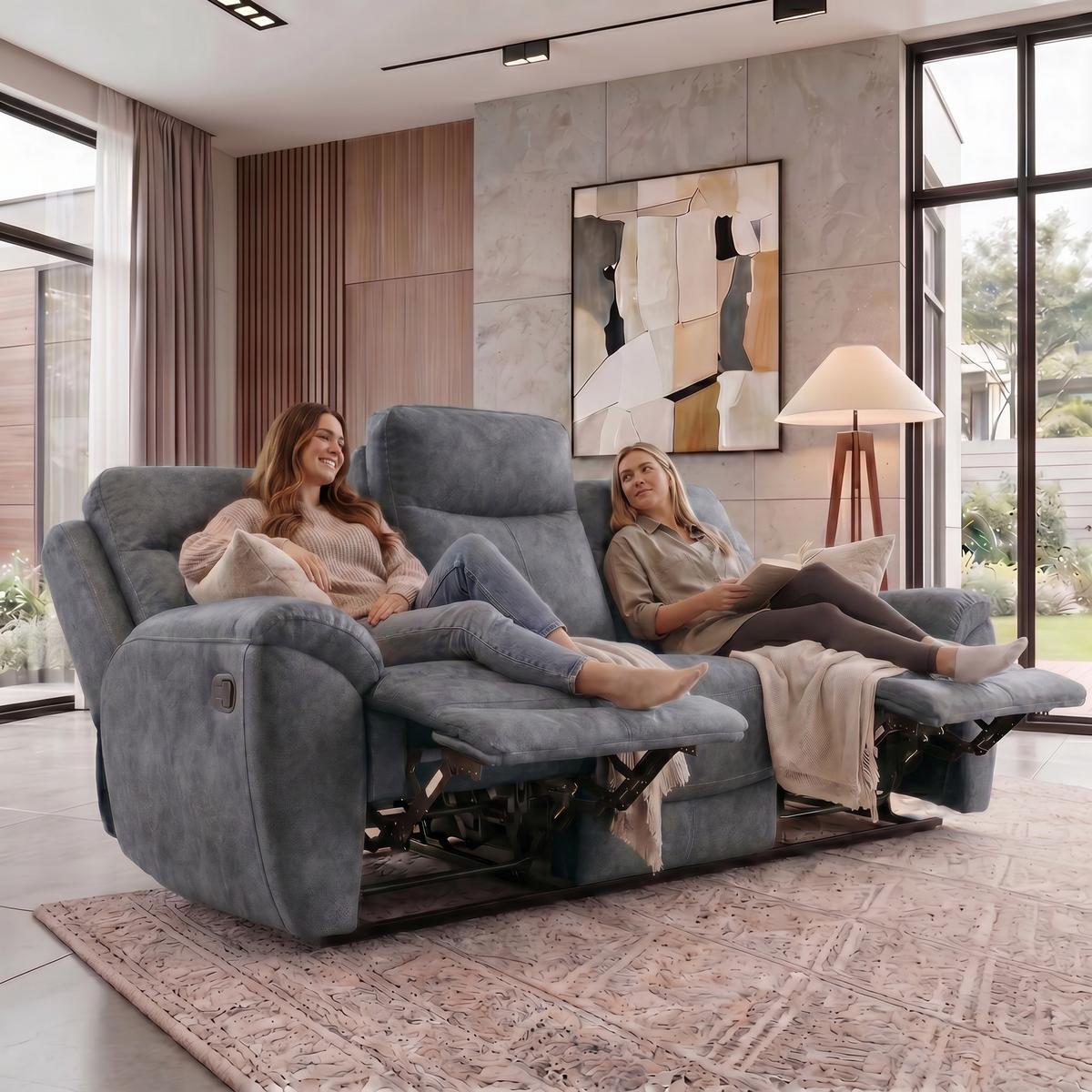 3-SITZER-RELAXSOFA Dolce, mit Relaxfunktion, 215 cm, Dunkelgrau, Velours - Dunkelgrau, Textil (215/106/100cm) - Beautysofa