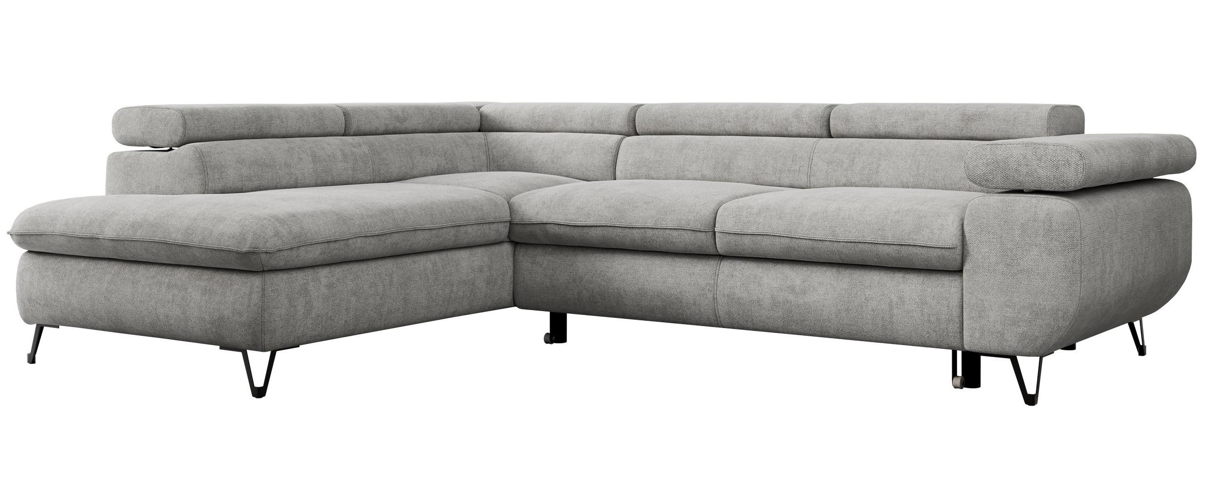 ECKSOFA PEDRO L Hellgrau Struktur - Links Seite - Hellgrau/Schwarz, Textil/Metall (208/273cm) - MKS
