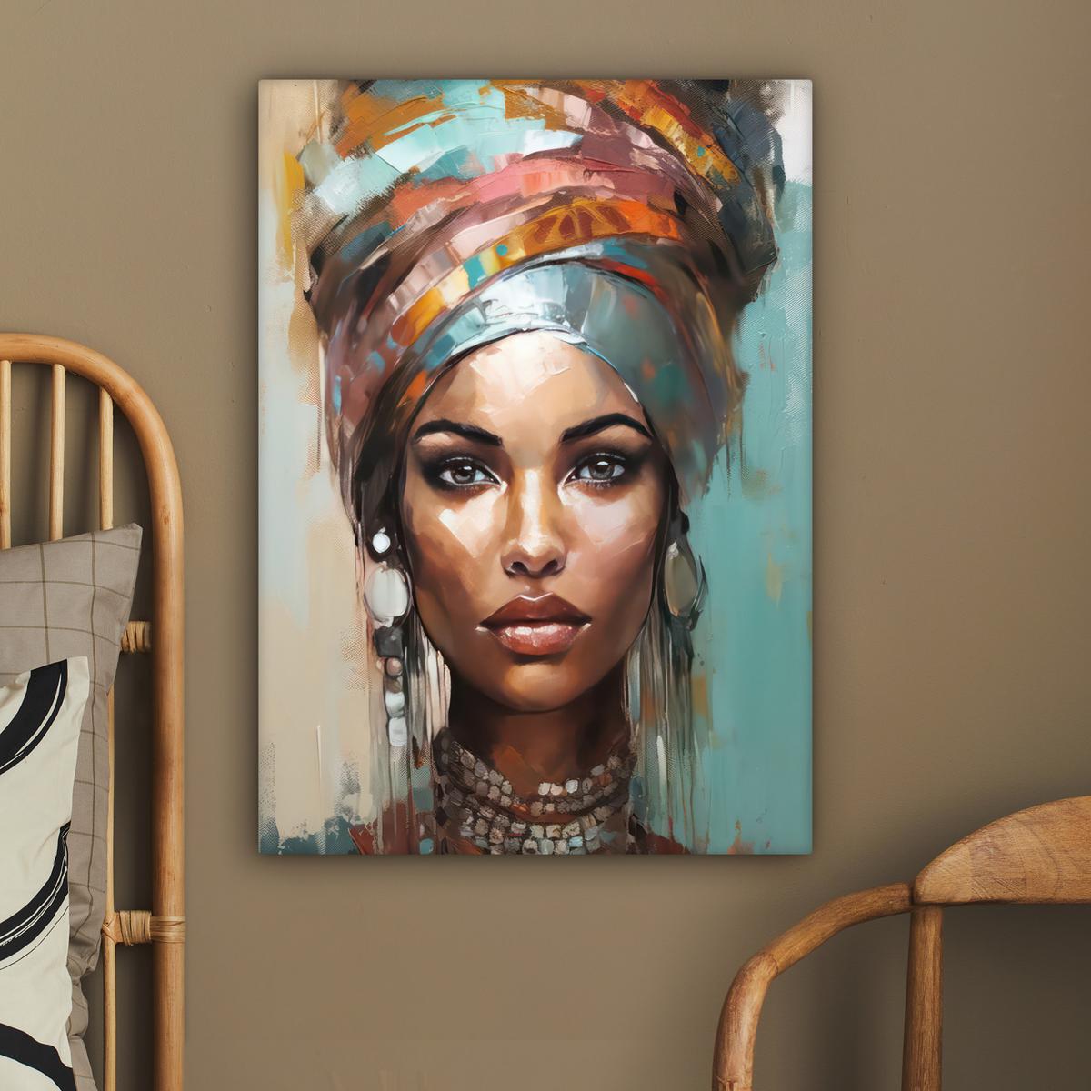 LEINWANDBILD Frau - Kunst - Schmuck - Porträt Wandbild Wohnzimmer 60x80 cm - Blaugrau, Textil (60/80cm) - MuchoWow