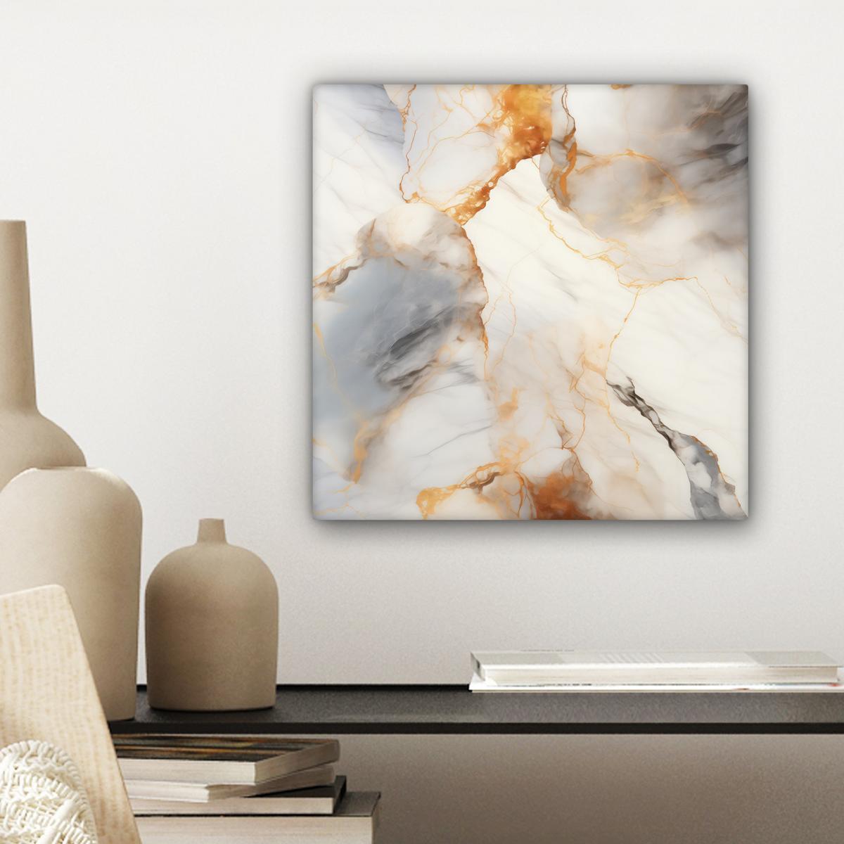 LEINWANDBILD Marmor - Grau - Gold Deko Wohnzimmer 20x20 cm - Weiß, Textil (20/20cm) - MuchoWow
