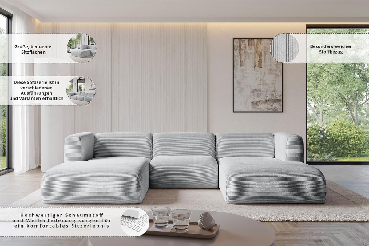 WOHNLANDSCHAFT MIRA-U1 317x179x70 Beige Bouclé - Kaschmir/Beige, Holzwerkstoff/Kunststoff (317/70/179cm) - ALTDECOR