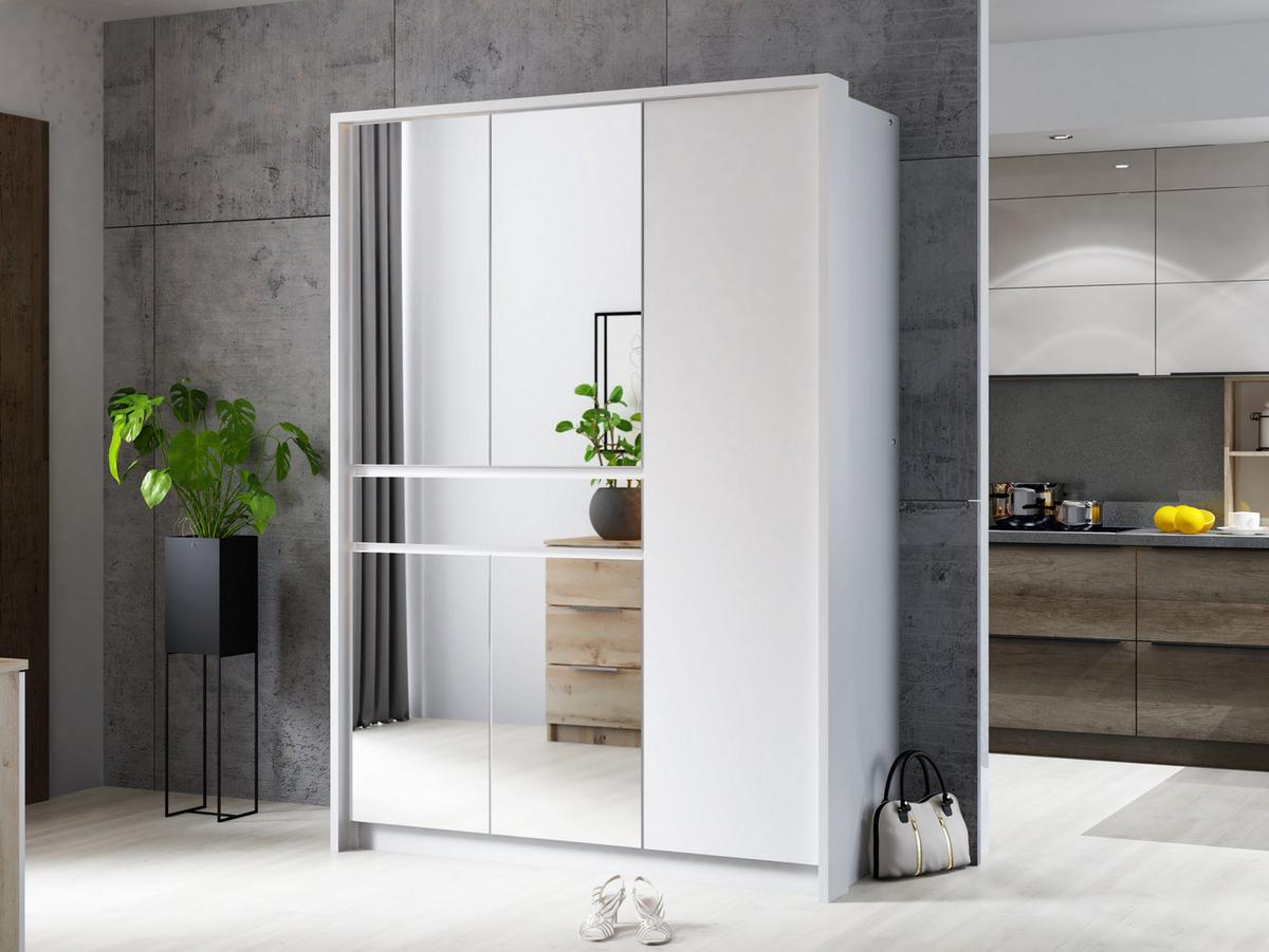 SCHWEBETÜRENSCHRANK RUMBLE 151/217/65 cm 2-türig mit Spiegel Weiß - Weiß, Holzwerkstoff (151/217/65cm) - MASSENO