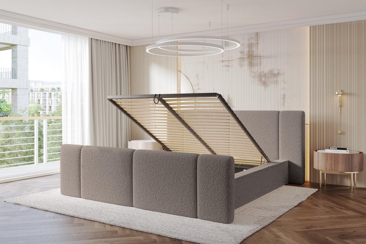 POLSTERBETT mit Bettkasten, Fußteil und Lattenrost, Bett mit Matratze H3/H4 - RIVO-Z 180x200 Braun - Braun, Holzwerkstoff/Textil (180/200cm) - ALTDECOR