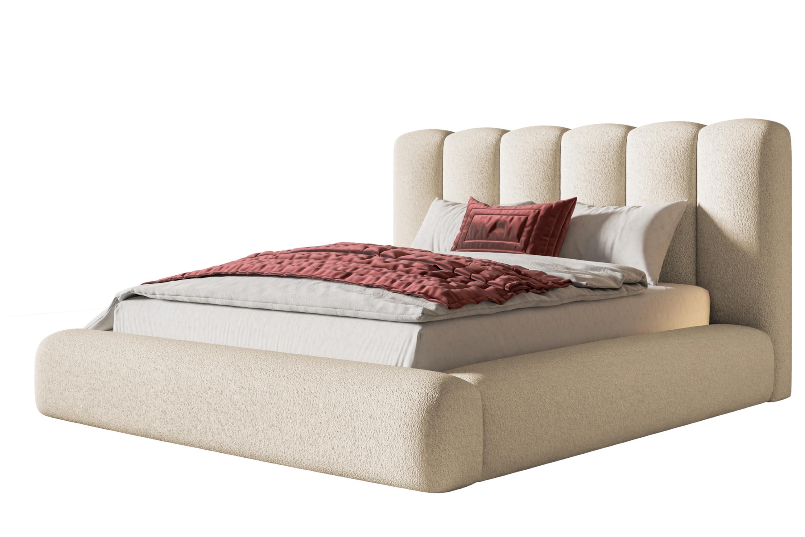 BETT 160x200 - Polsterbett mit Bettkasten und Holzrahmen - Modern Bett - Eleganter Catch Me-Stoff - Kollektion Alva Maxi - Beige - Beige, Holz/Textil (160/200cm) - Alpi-Möbel