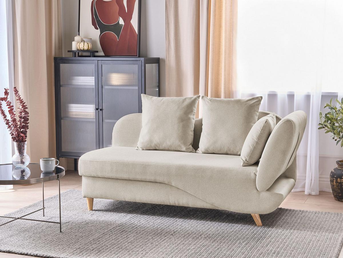 CHAISELONGUE Leinenoptik beige mit Bettkasten rechtsseitig Meri - Hellbraun/Beige, Textil (156/73/69cm) - Beliani