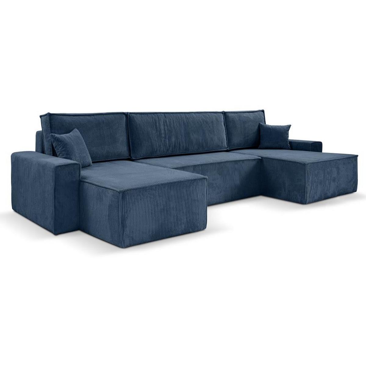 WOHNLANDSCHAFT Hektor U mit Schlaffunktion dunkelblau - Schwarz/Dunkelblau, Kunststoff/Textil (377/94/152cm) - Beautysofa
