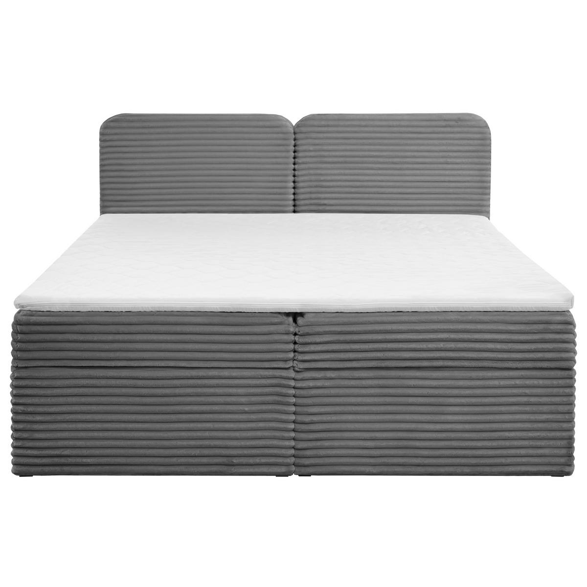 KONTINENTALBETT Lars 160x200 cm mit Topper, Bonnelmatratze, Cord-Stoff, Dunkelgrau - Dunkelgrau, Textil (160/200cm) - Beautysofa