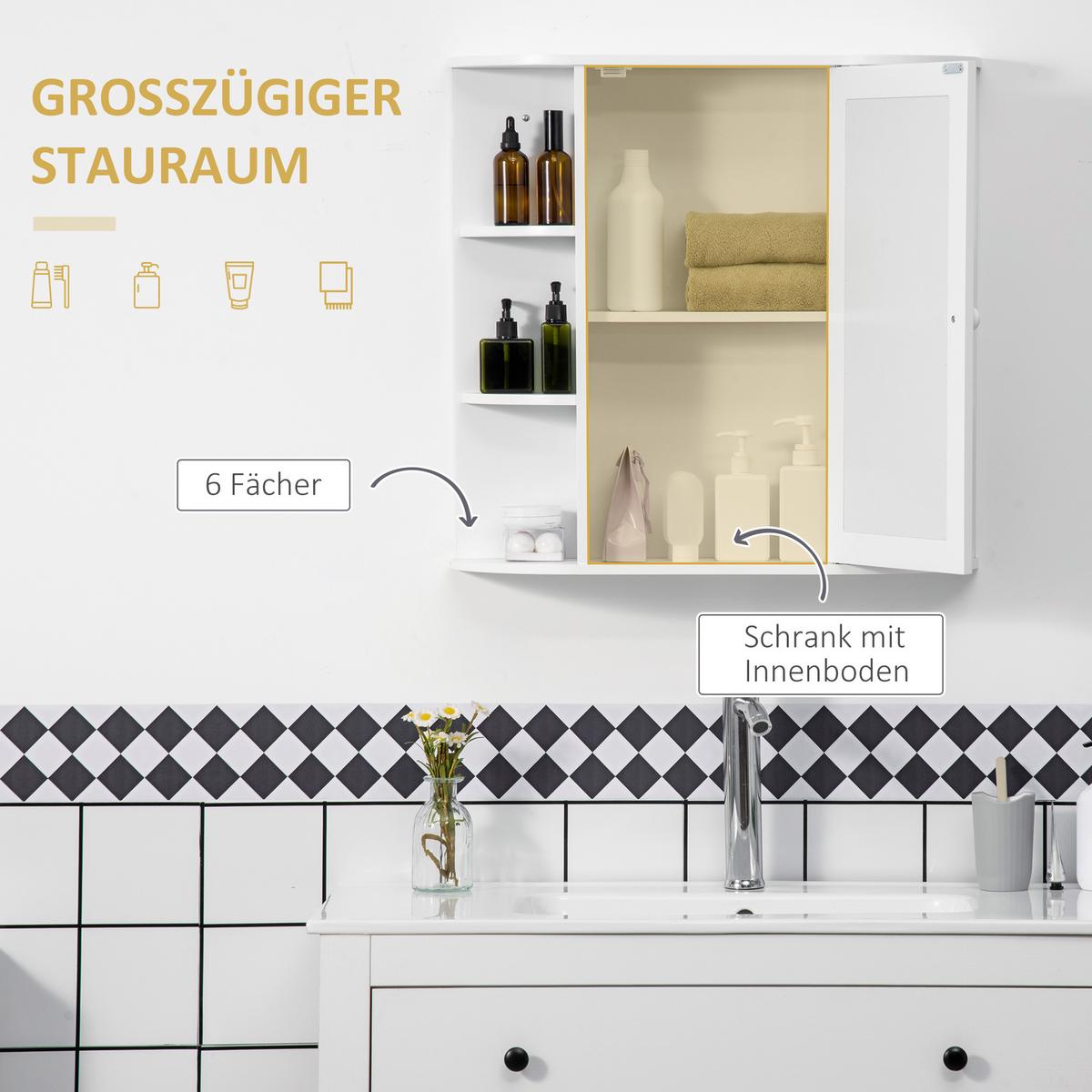 SPIEGELSCHRANK, MDF, Weiß, 66 x 17 x 63 cm - Weiß, Metall (66/63/17cm) - HOMCOM