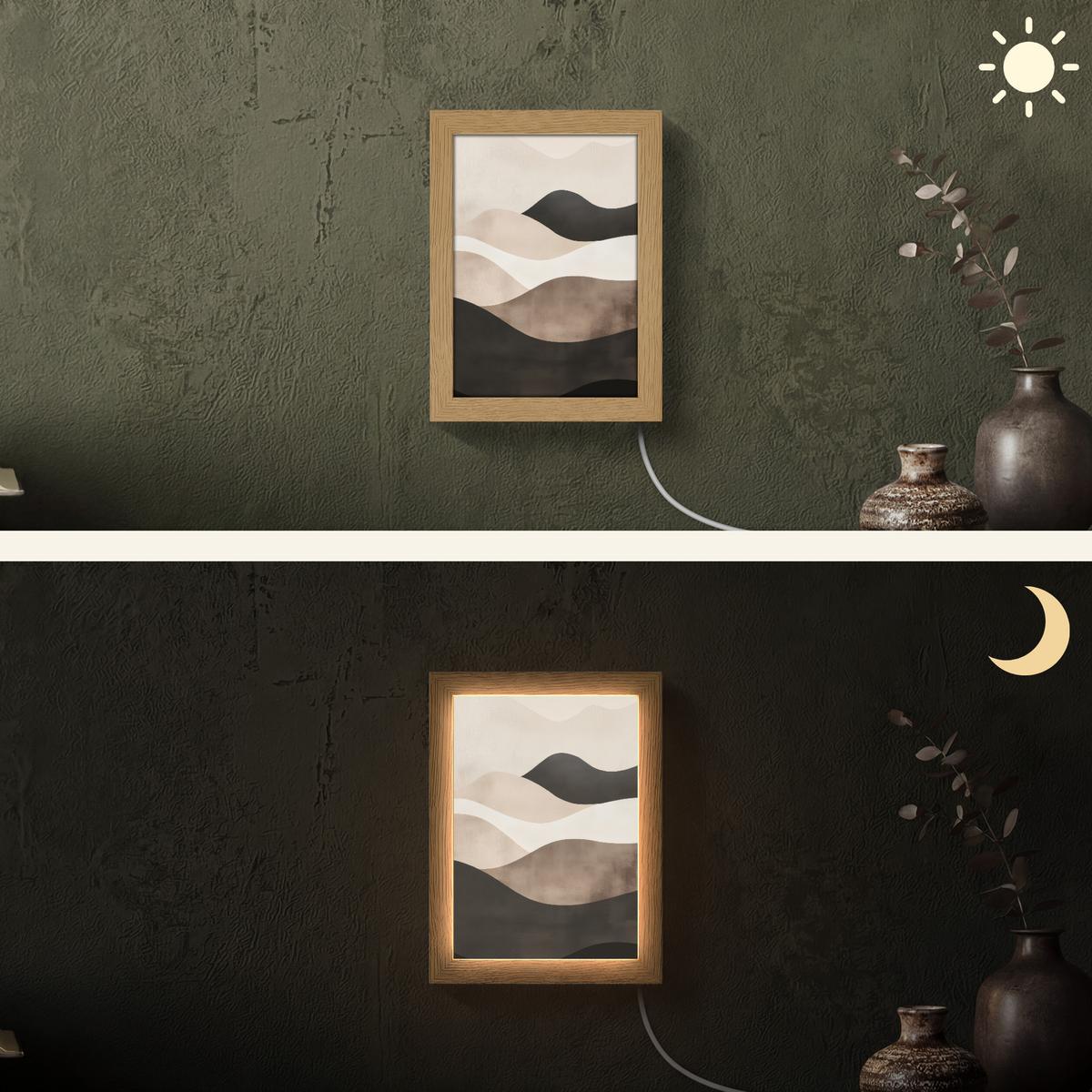 WANDLEUCHTE Abstrakt - Landschaft - Wellen - Cremefarben 15x20 cm - Graubraun, Holzwerkstoff (15/20/8cm) - OnlyWow