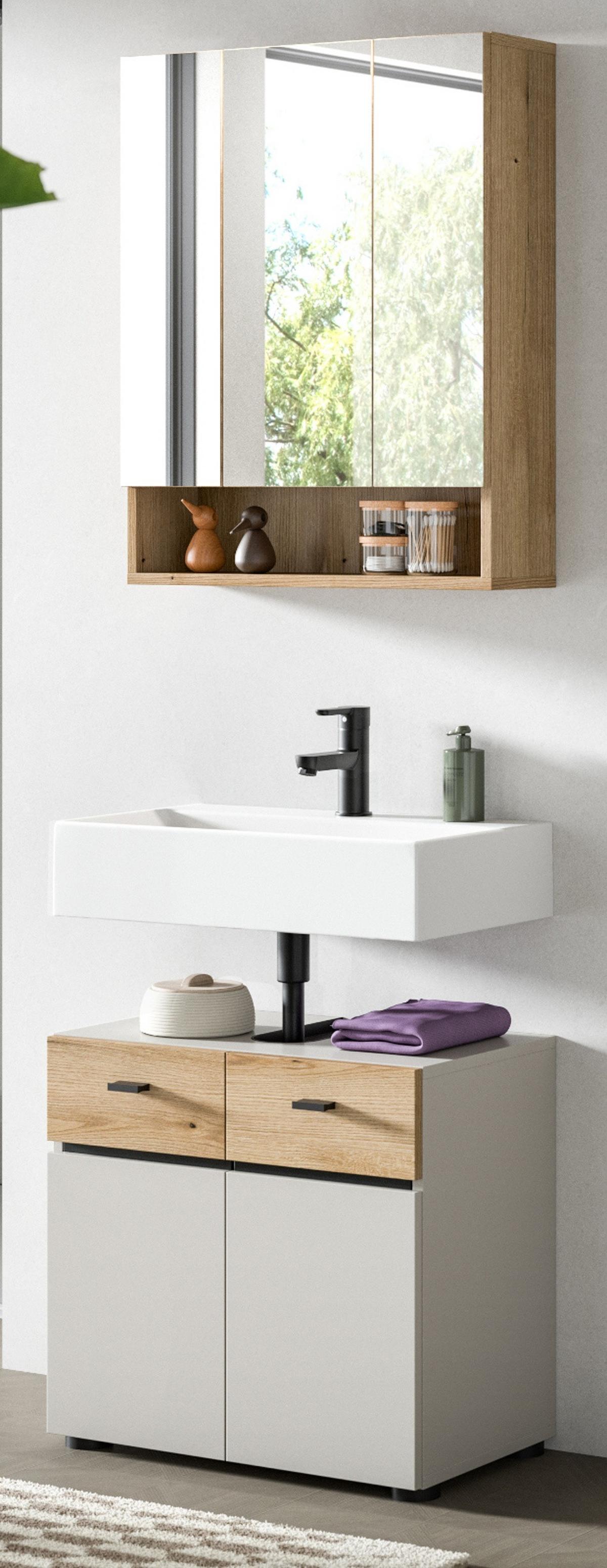 BADMÖBEL-SET Kaschmir, Evoke Eiche 2-teilig 60 cm, Badkombination in modernem Design - Kaschmir/Eichefarben, Glas/Holzwerkstoff (60/191/35cm) - Inn.Furn
