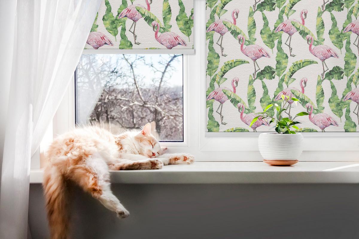 INNENROLLO - Fensterrollo - Rollo - 80x140 cm - Flamingos auf den Blättern - Pink, Kunststoff (80/140/0.5cm) - TULUP