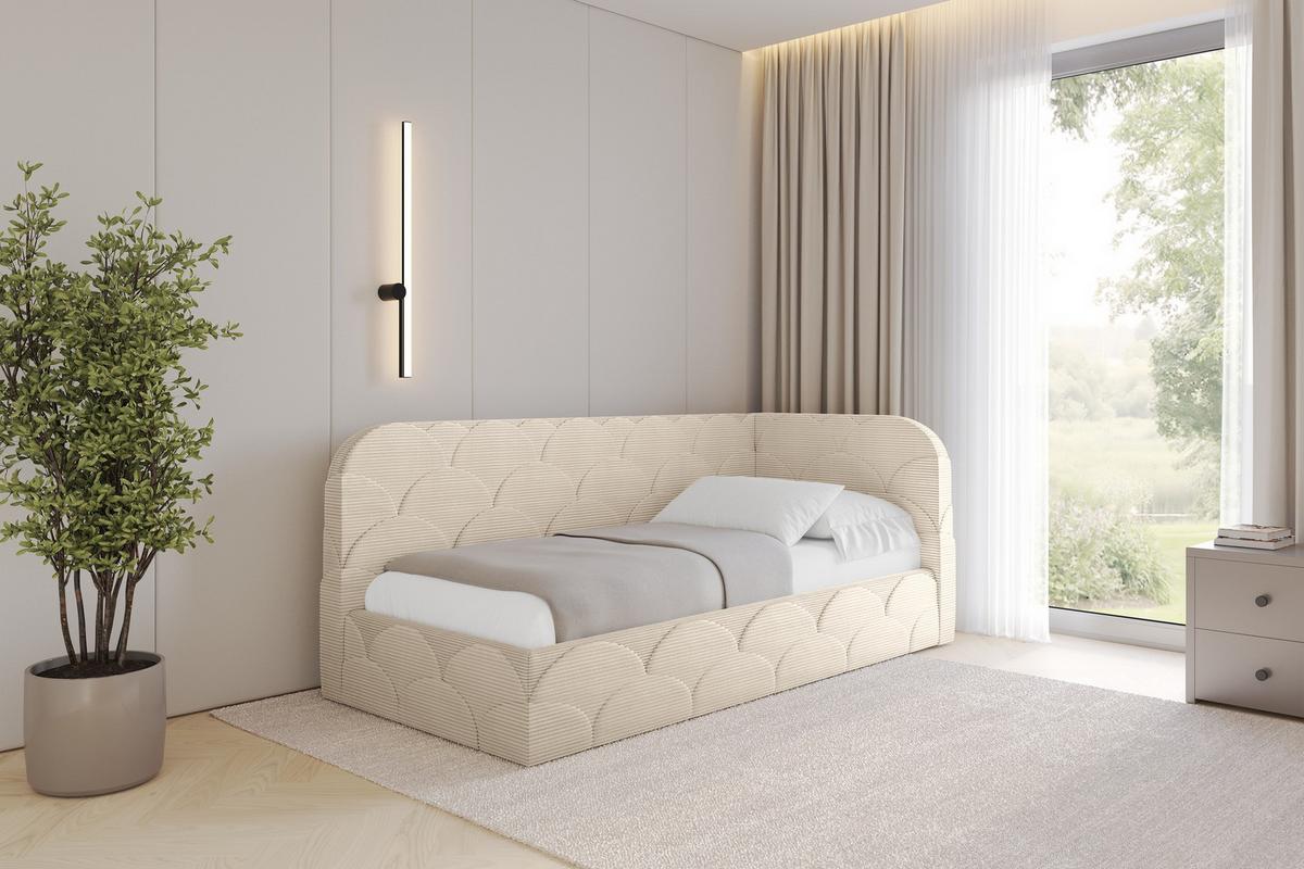 EINZELLBETT Jugendbett mit Bettkasten, Links - ELRY 80x200 Beige - Creme, Holzwerkstoff/Textil (80/200cm) - ALTDECOR