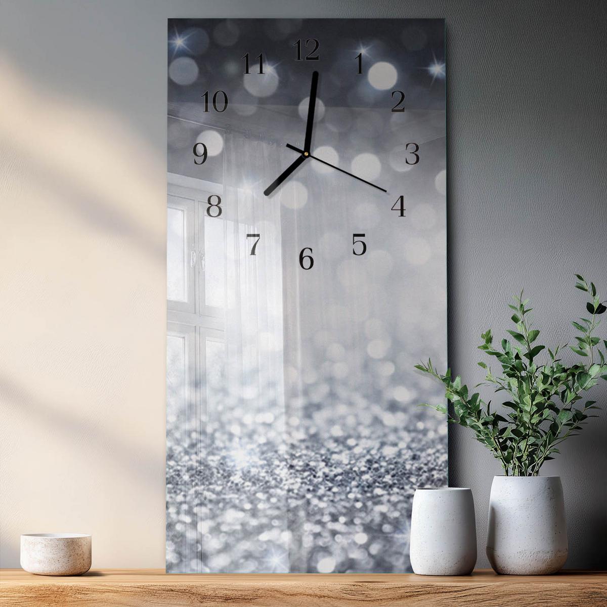 WANDUHR aus Glas 30x60 cm - Brokat - Silberfarben, Glas (30/60/0.4cm) - TULUP