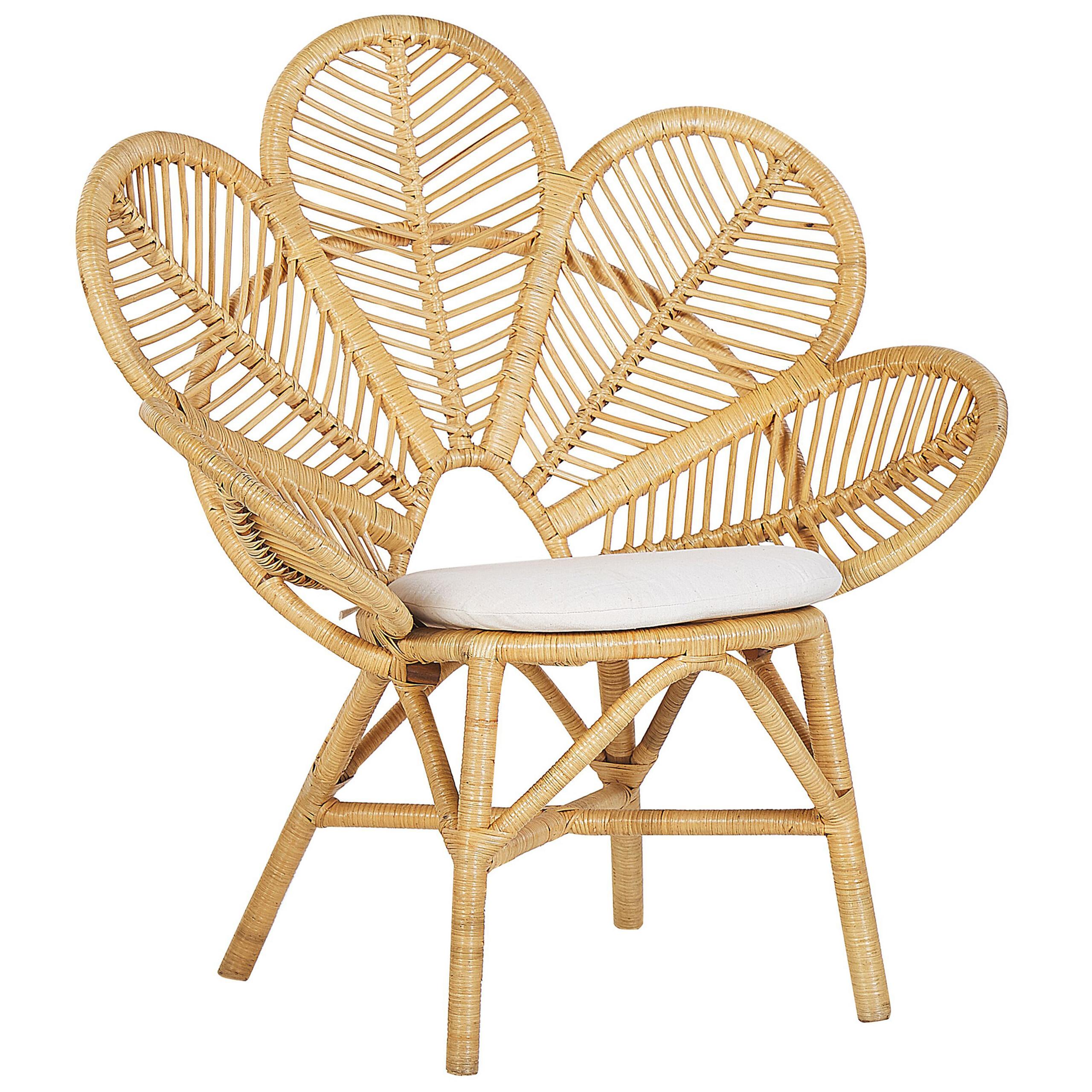RATTANSTUHL natürlich Auflage beige Pfauform Florentine - Beige/Naturfarben, Naturmaterialien (95/107/68cm) - Beliani