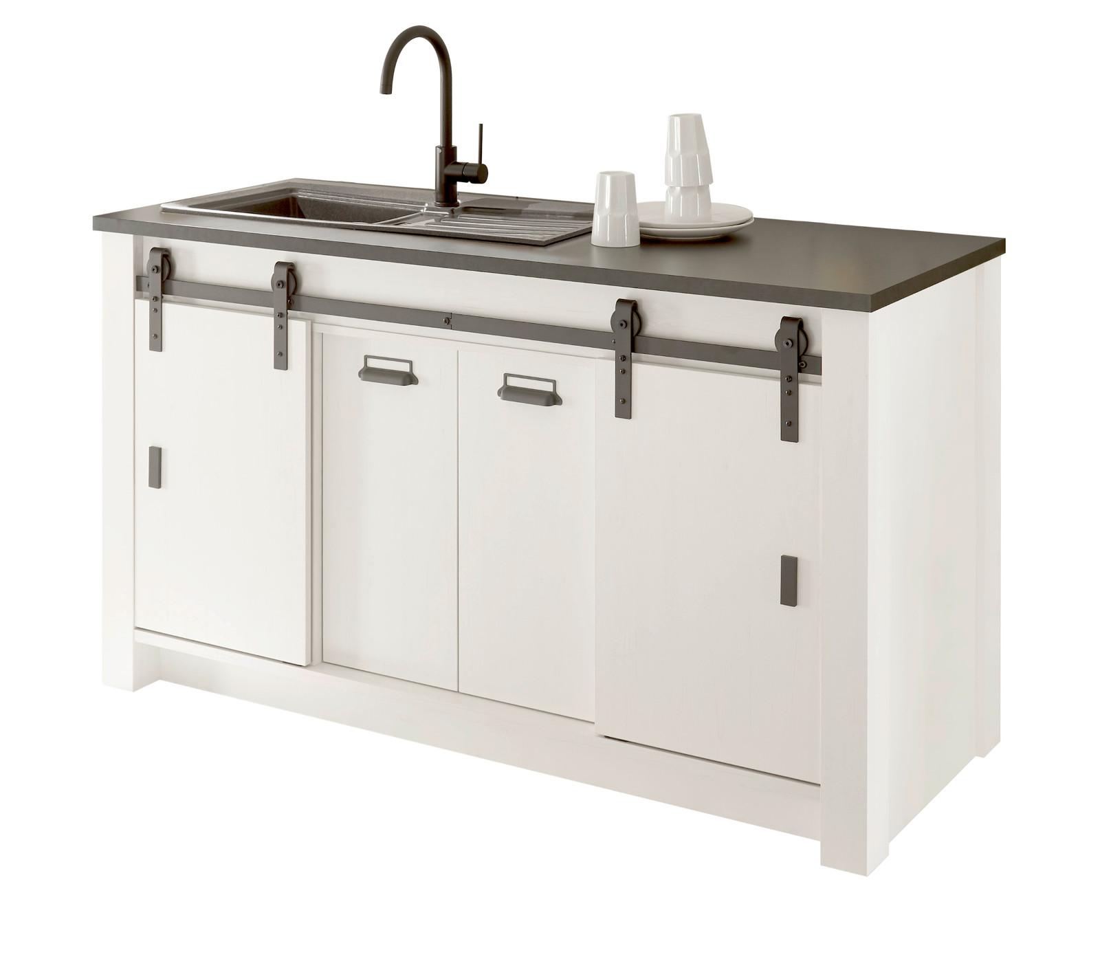 KÜCHENSCHRANK weiß Pinie, anthrazit Landhaus 161 cm, Küche Unterschrank für Spüle oder Kochfeld - Anthrazit/Schwarz, Holzwerkstoff/Metall (161/93/64cm) - Furn.Design