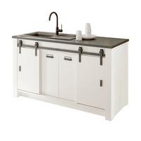 KÜCHENSCHRANK weiß Pinie, anthrazit Landhaus 161 cm, Küche Unterschrank für Spüle oder Kochfeld - Anthrazit/Schwarz, Holzwerkstoff/Metall (161/93/64cm) - Furn.Design