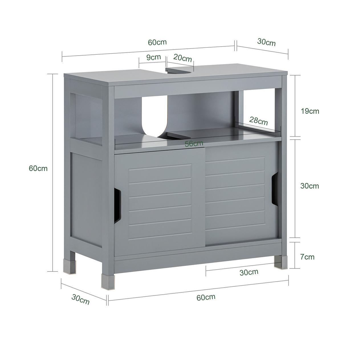WASCHBECKENUNTERSCHRANK Grau - Grau, Holzwerkstoff (60/60/31cm) - SoBuy