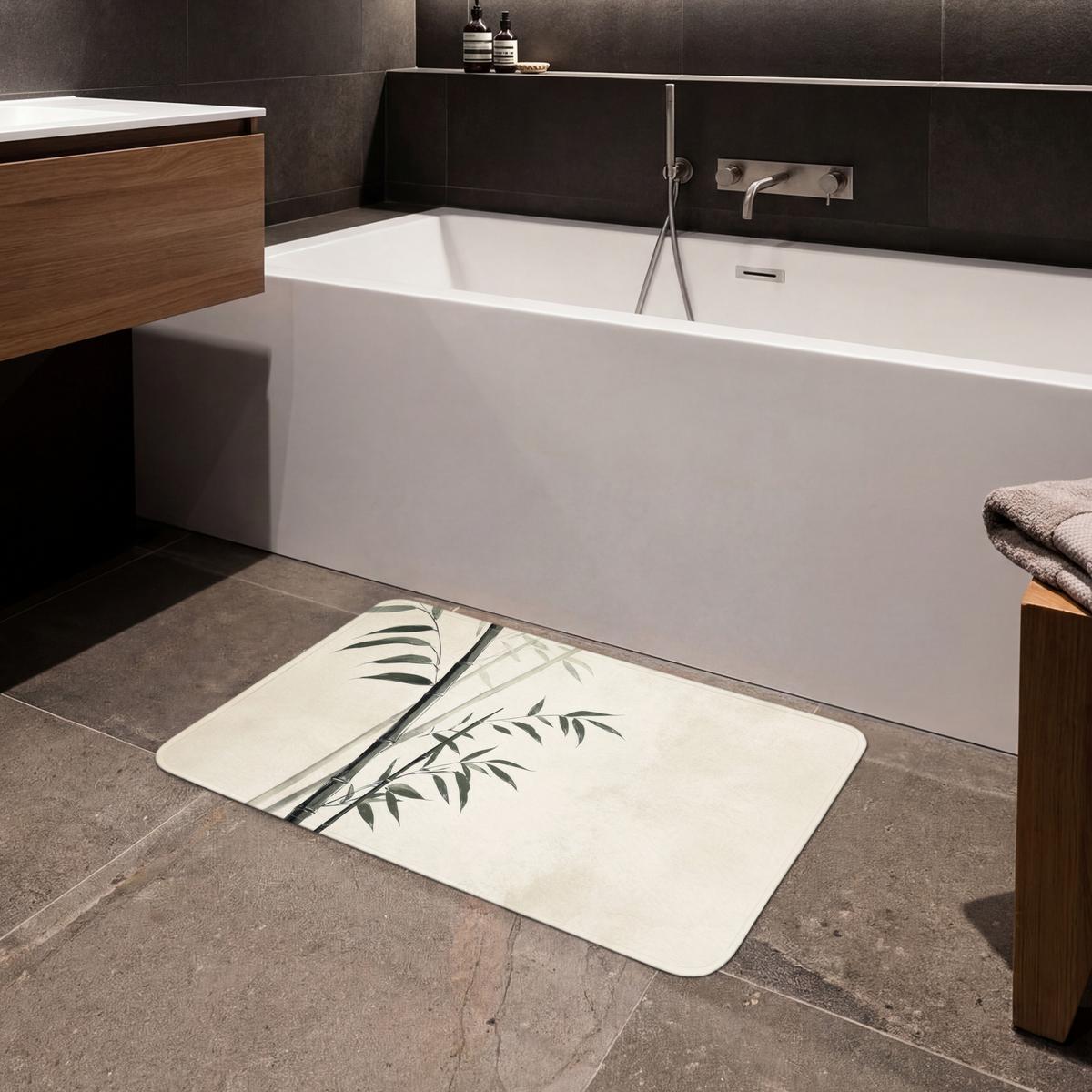 BADEMATTE Japandi - Bambus - Beige 80x50 cm - Ecru, Textil (80/50cm) - OnlyWow