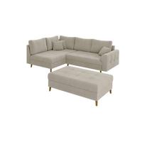 ECKSOFA inkl. Hocker Henrik Beige Boucle - Ottomane links - Beige/Braun, Holz/Textil (231/161cm) - S-Style