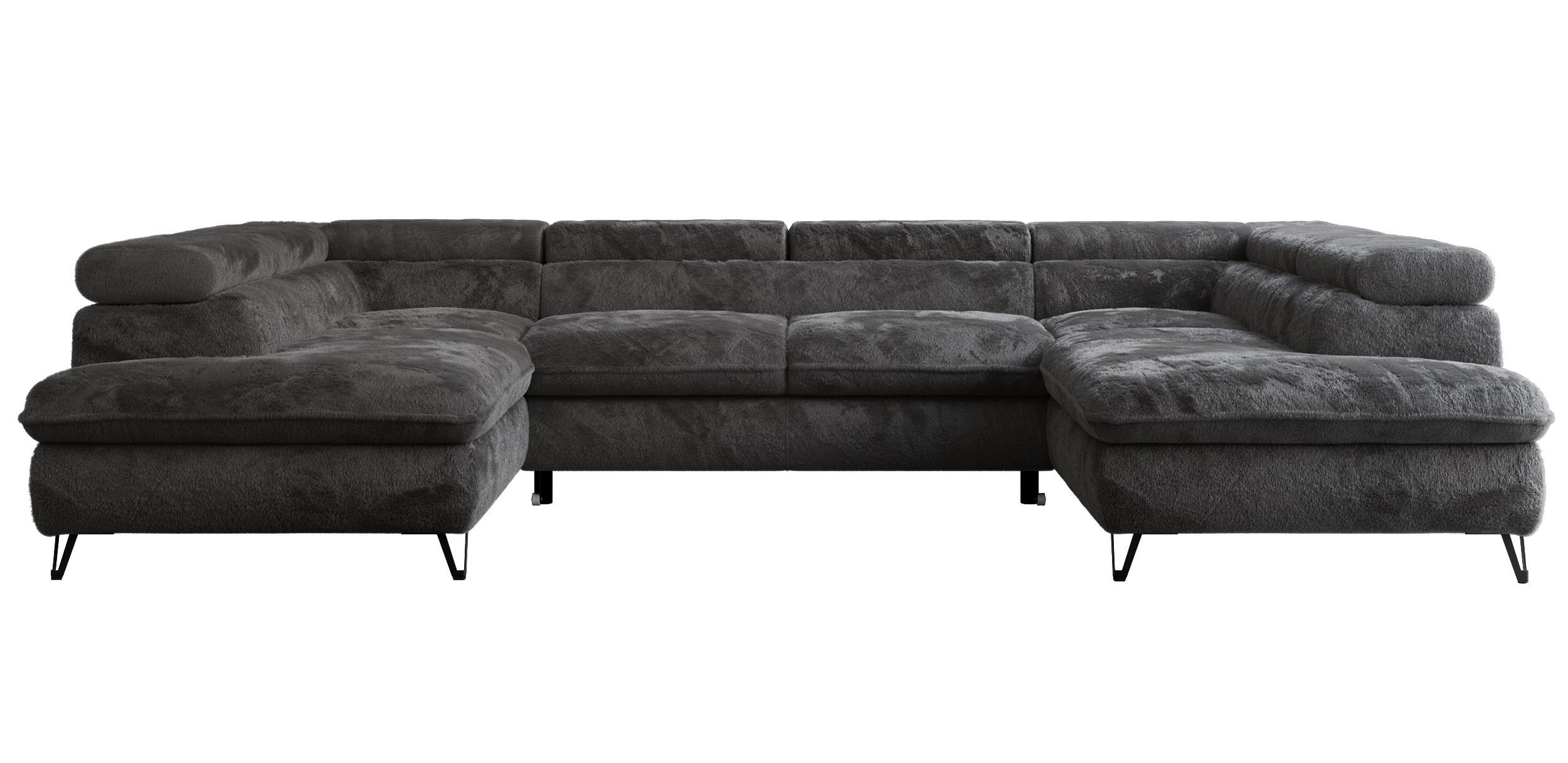 WOHNLANDSCHAFT PEDRO U Plüsch Anthrazit - Anthrazit/Schwarz, Textil/Metall (346/76/208cm) - MKS