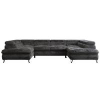 WOHNLANDSCHAFT PEDRO U Plüsch Anthrazit - Anthrazit/Schwarz, Textil/Metall (346/76/208cm) - MKS