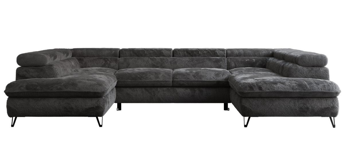 WOHNLANDSCHAFT PETER U Plüsch Anthrazit - Anthrazit/Schwarz, Textil/Metall (346/76/208cm) - MKS