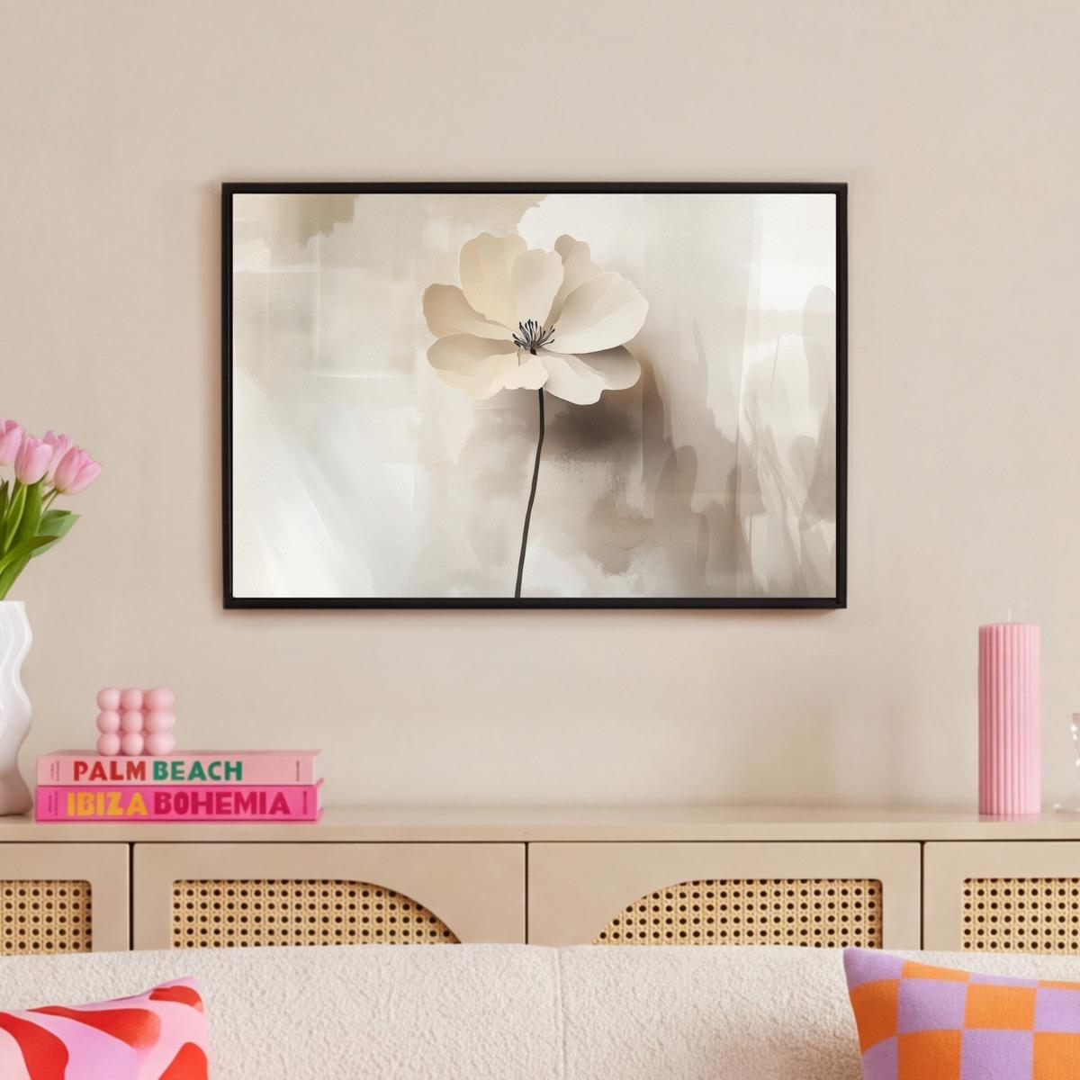 LEINWAND Bilder mit Rahmen - Blume - Beige - Farbe - Schatten - 60x40 - Creme, Textil (60/40cm) - MuchoWow