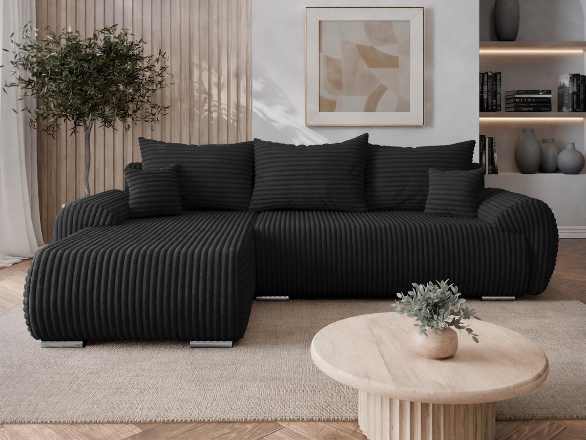 ECKSOFA Ubo L Cord, Seite: Links - Silberfarben/Schwarz, Holz/Kunststoff (282/187cm) - MIRJAN24