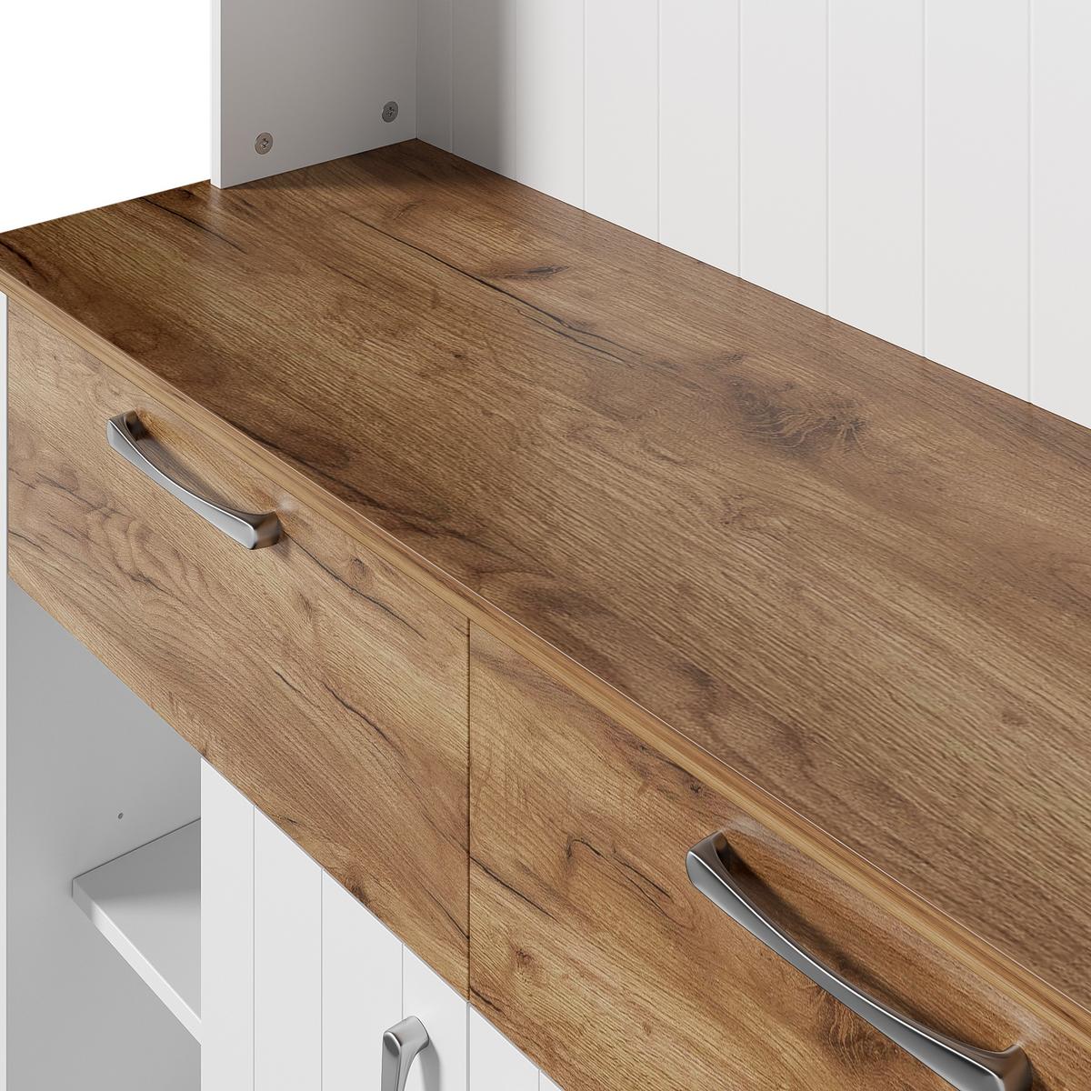 HIGHBOARD weiß und holzoptik, viel stauraum und mit vitrine fächern - Weiß, Holzwerkstoff (106/176.5/39cm) - Urban Meuble