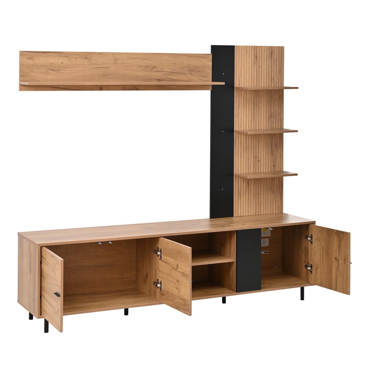 TV LOWBOARD set holz schwarz modern stauraum - Naturfarben, Holzwerkstoff (187.5/167/40cm) - Urban Meuble