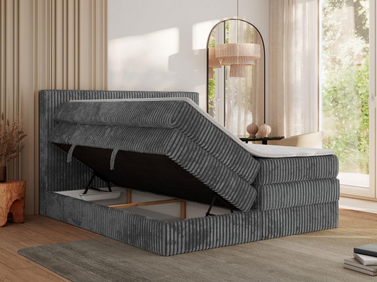 BOXSPRINGBETT TILIANO KING - 200/200 - Grau Cord - H4 - Grau, Holz/Textil (200/200cm) - MKS
