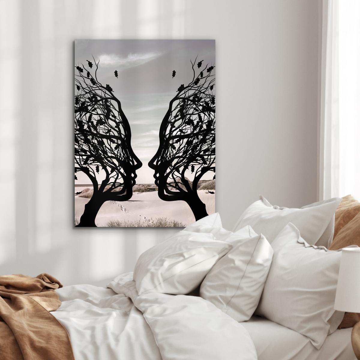 METALLBILD Strand - Meer - Menschen - Baum - Moderne Kunst 60x80 cm - Hellgrau, Metall (60/80cm) - MuchoWow