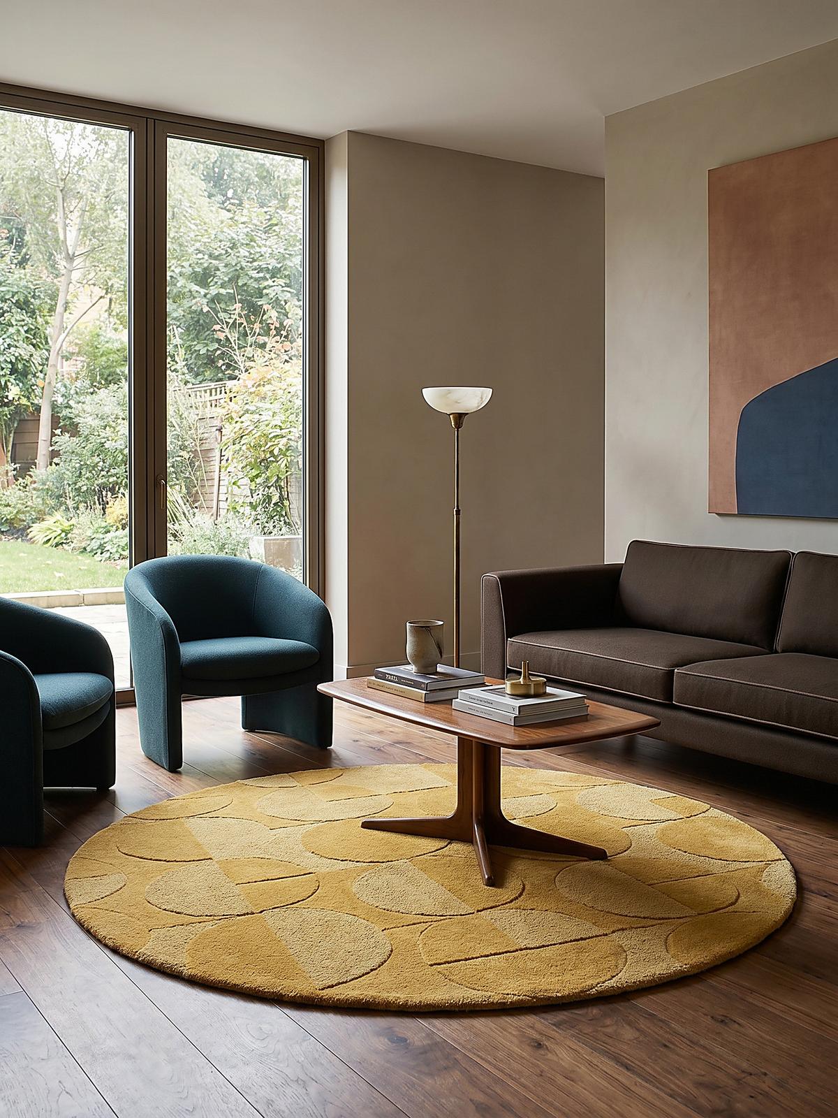 WOLLTEPPICH DEBEN, geometrisch, aus Wolle, Senfgelb, Ø 160 cm - Gelb, Textil (160/160cm) - KADIMA DESIGN