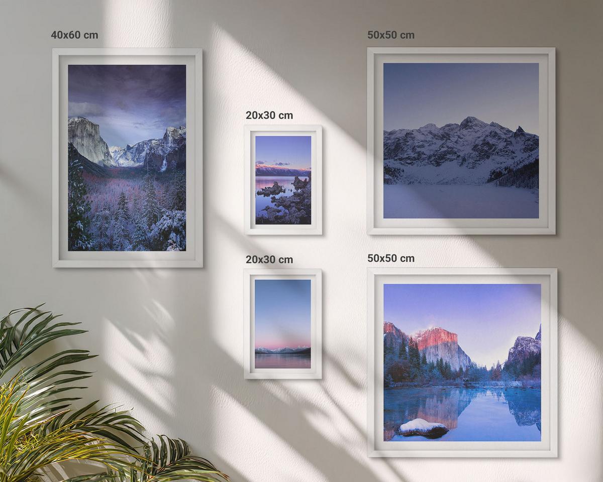 BILDER SET 5er Set - 50x50 cm & 20x30 cm & 40x60 cm Weißer Rahmen - Berglandschaften, Sonnenuntergang, Wasser - Weiß, Kunststoff (40/60cm) - TULUP