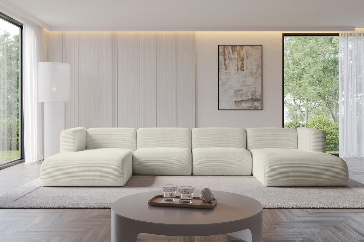 WOHNLANDSCHAFT MIRA-U2 408x179x70 Creme Cord - Ecru/Creme, Holzwerkstoff/Kunststoff (408/70/179cm) - ALTDECOR
