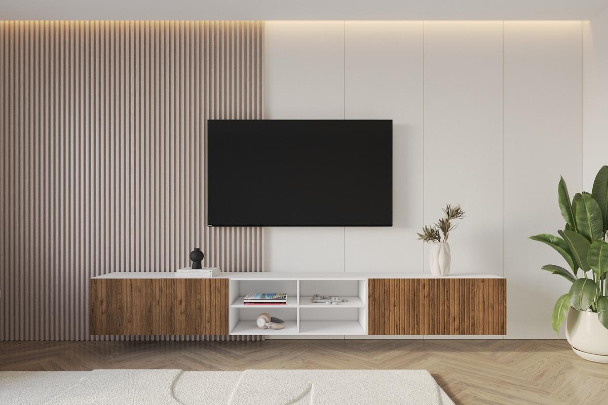 LOWBOARD KITO-W 3x100x40x40 cm - Weiß / Katania - Eiche Wotan/Weiß, Holzwerkstoff (300/40/40cm) - ALTDECOR