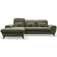 ECKSOFA LUCE L-S Olivgrün Plüsch-Stoff mit Schlaffunktion - Olivgrün, Holz (279/172cm) - MASSENO