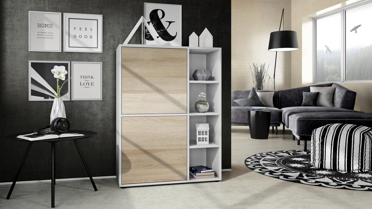 WOHNZIMMERSET Miami Eiche sägerau - Eiche San Remo, Holzwerkstoff (214.5/105.5/35.5cm) - Vladon