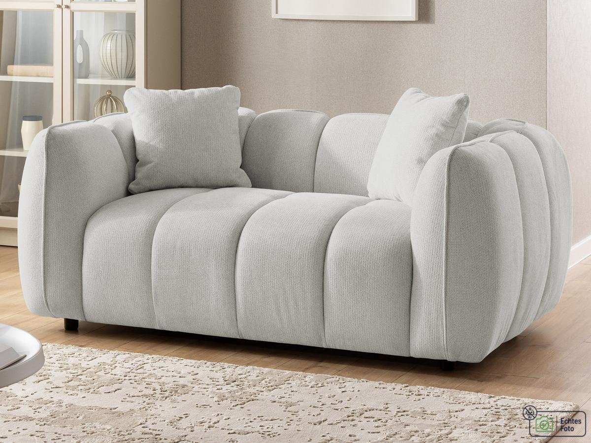 2-SITZER SOFA Nubira in tief gesteppter Bubble-Optik aus weichem Hellgrau Strukturstoff im modernen Design - Hellgrau/Schwarz, Holz/Kunststoff (172/69/89cm) - S-Style Möbel