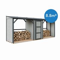 BRENNHOLZLAGER doppelt mit Geräteraum 6,49 m², zwei Brennholzbereiche mit insgesamt ~8,8 m³ Fassungsvermögen - Anthrazit, Holz (118/220/550cm) - Timbela