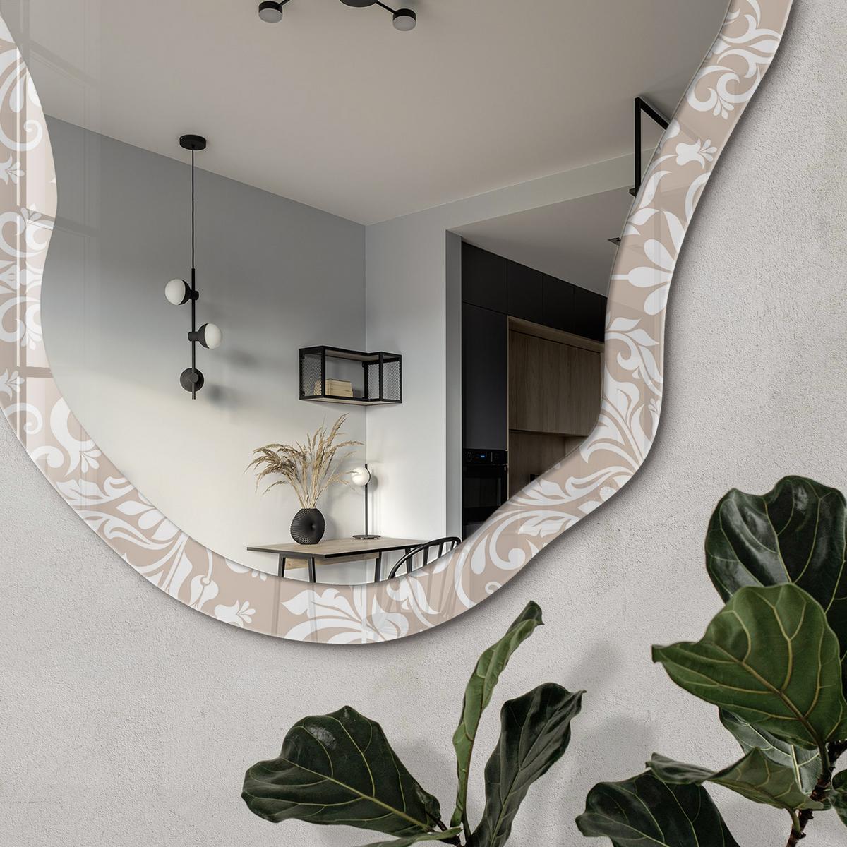 SPIEGEL 90x45 cm asymmetrisch mit Druck - Elegante Symmetrie - Transparent, Glas (45/90/0.4cm) - TULUP