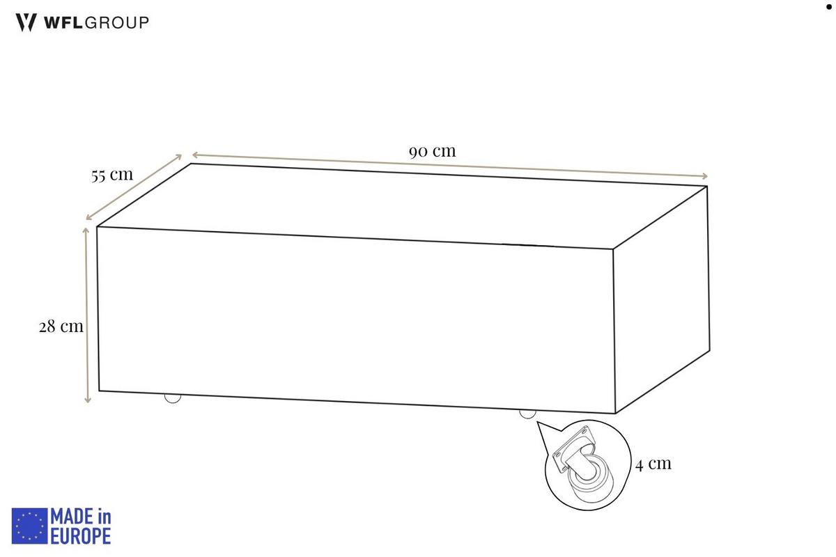 COUCHTISCH Noma Rechteckig in Eiche Braun, Blockform mit versteckten Rollen 90/55/28 cm - Greige/Schwarz, Holzwerkstoff (55/90/28cm) - WFL GROUP