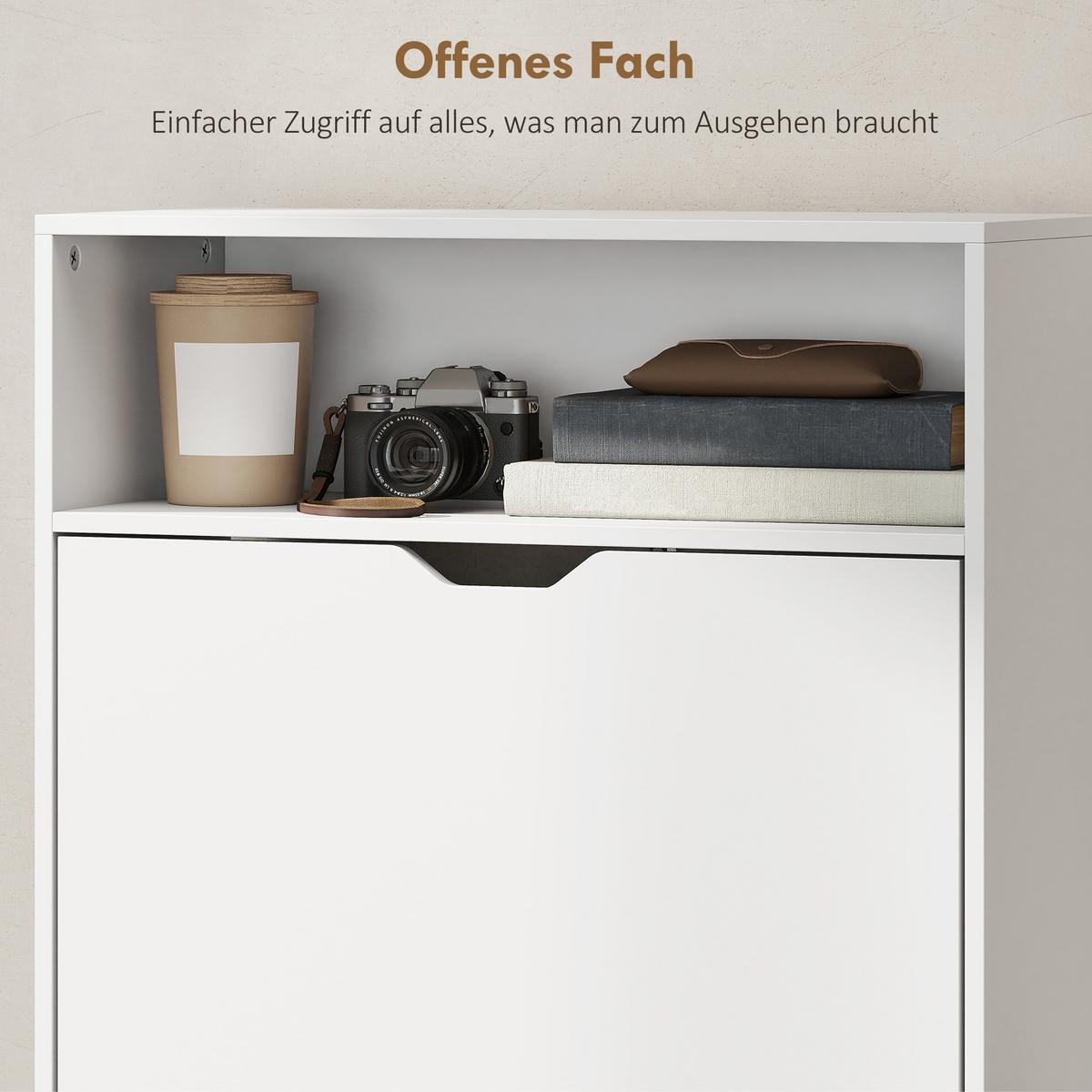 SCHUHSCHRANK aus MDF 60/26/140 cm Weiß - Weiß, Holzwerkstoff (26/140/60cm) - HOMCOM