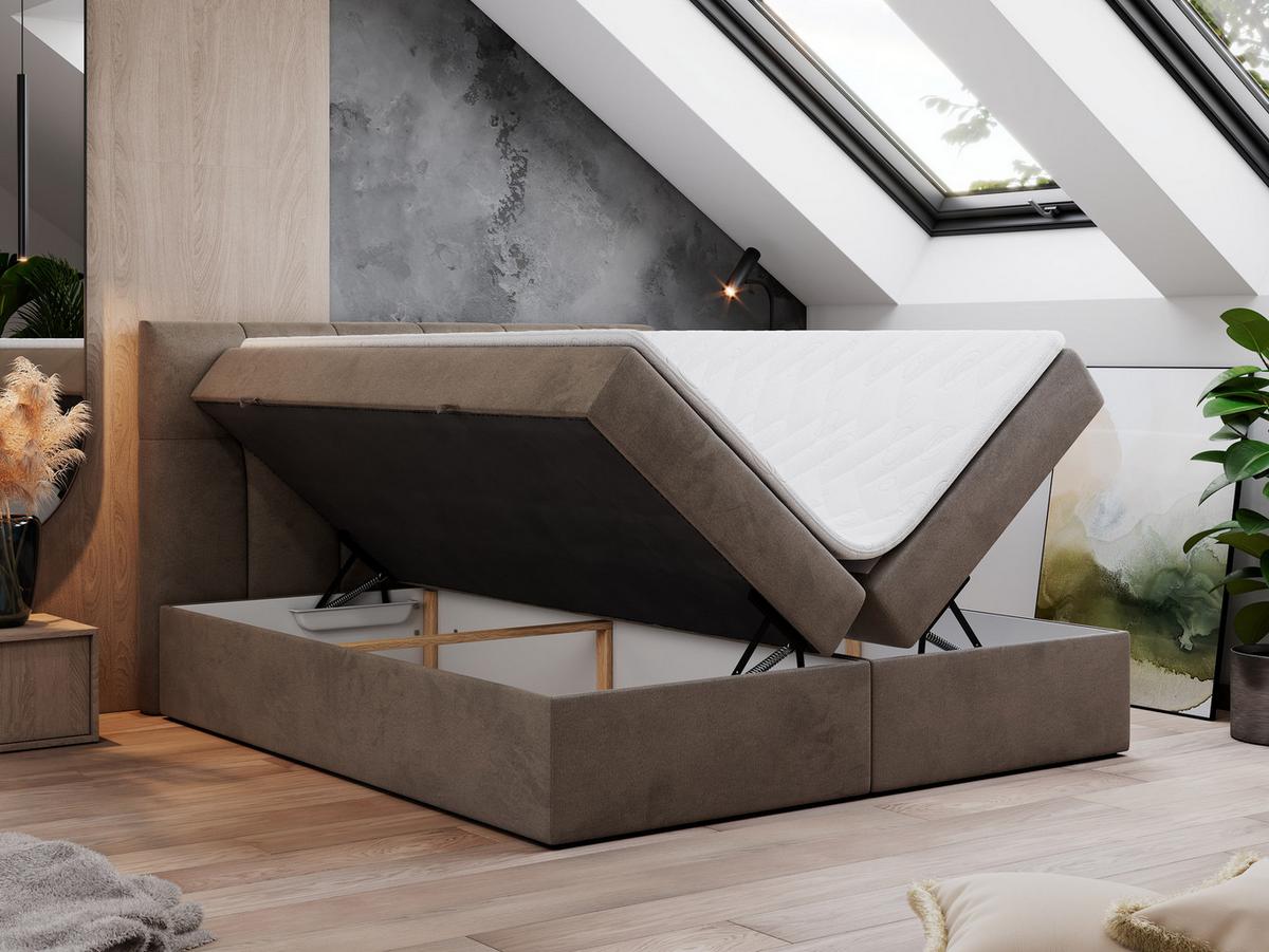 BOXBETT RICO 140/200 Braun Velvet - H3 - Braun, Holz/Textil (140/200cm) - MKS