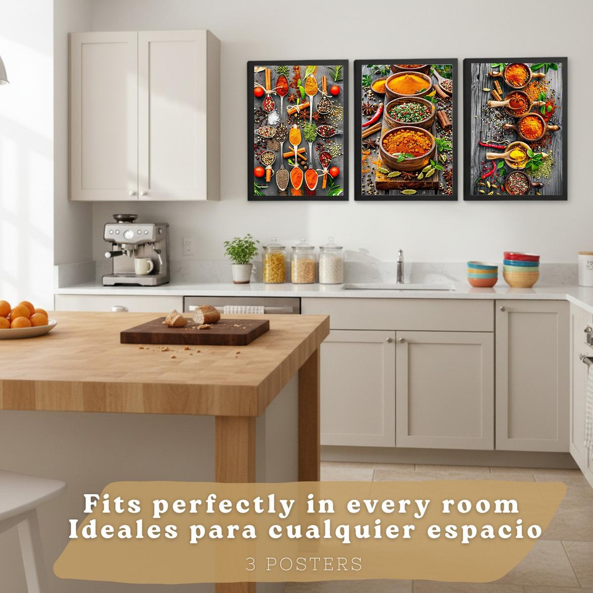 POSTER 3er Set Gewürze und Kräuter Wandbilder Aromatische Zutaten Food Fotografie Küche Esszimmer Deko Rahmenlos A4 - Klar, Papier (29.7/1/21cm) - Nacnic